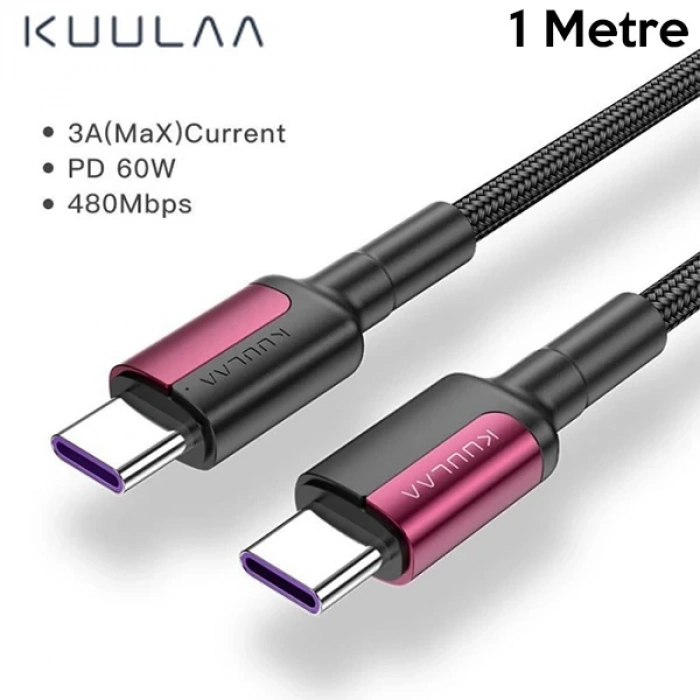 VipMarketim KUULAA Type C Type-C PD 60W QC4.0 Hızlı Şarj ve Data Kablosu 1Metre-(5775)