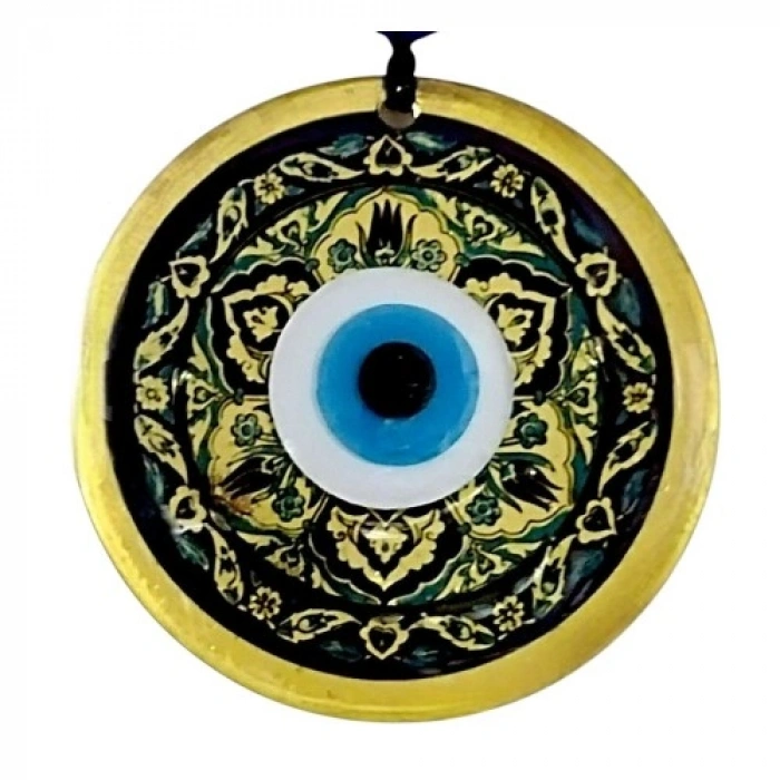 VipMarketim Lale desenli Altın Rengi Nazar Boncuklu Füzyon Cam Duvar Dekoru