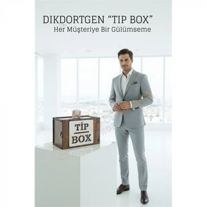 VipMarketim Lazer Kesim Ahşap Tip Box – Bahşiş Kutusu | 21x12x13 cm Dekoratif Kutu