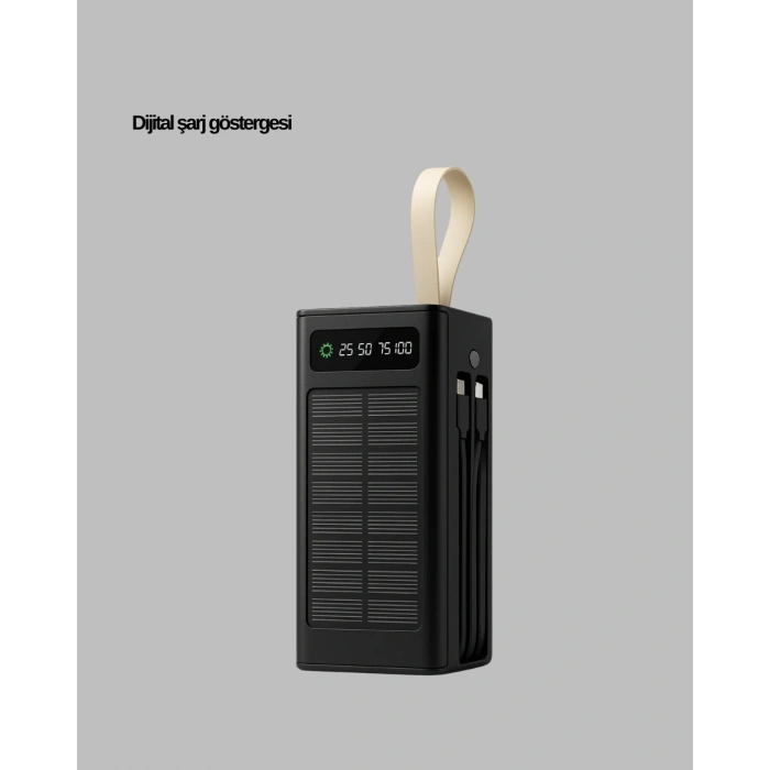 VipMarketim LED Aydınlatmalı Güneş Panelli Powerbank Seyahat ve Kamp İçin