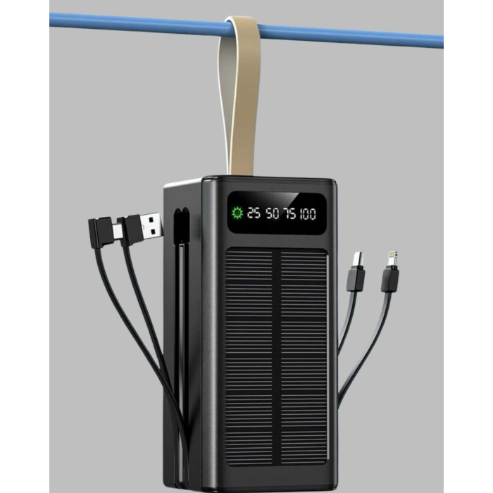 VipMarketim LED Aydınlatmalı Güneş Panelli Powerbank Seyahat ve Kamp İçin