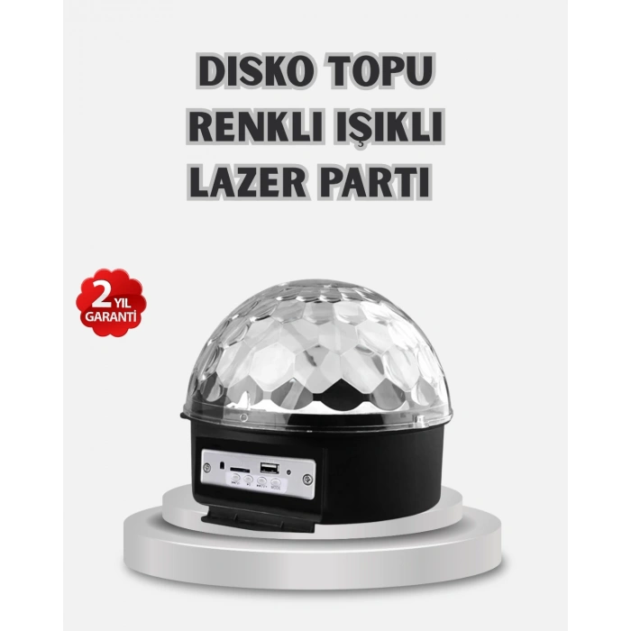 VipMarketim LED Disko Küresi Bluetooth Hoparlörlü Ritimle Senkronize Döner Işıklı