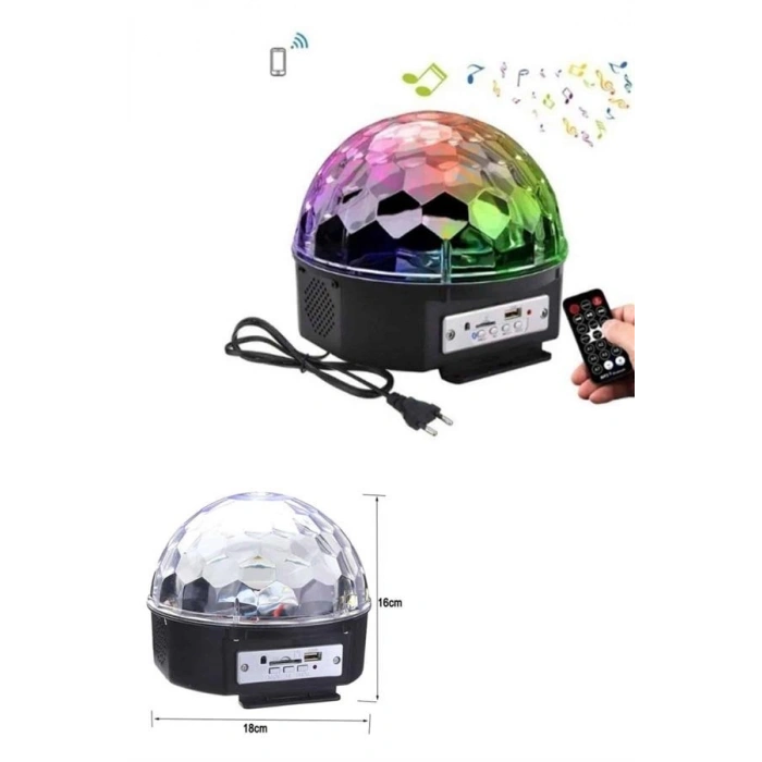 VipMarketim Led Işık Disko Topu Bluetooth Hoparlörlü USB Müzik Çalar Kumandalı