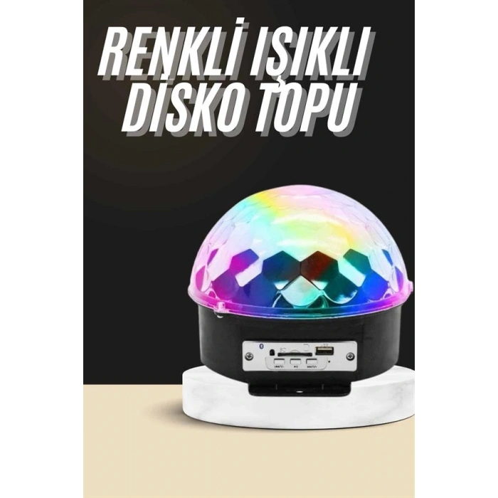 VipMarketim Led Işık Disko Topu Bluetooth Hoparlörlü USB Müzik Çalar Kumandalı