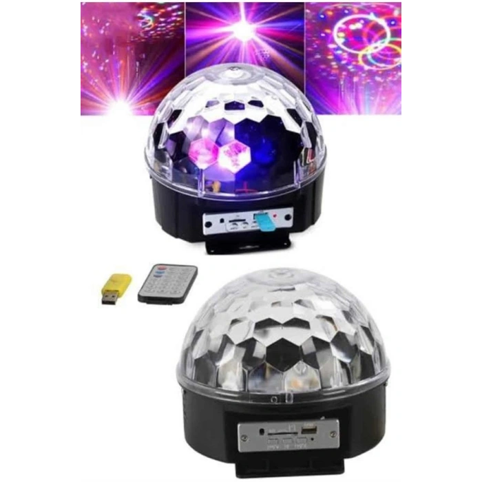 VipMarketim Led Işık Disko Topu Bluetooth Hoparlörlü USB Müzik Çalar Kumandalı