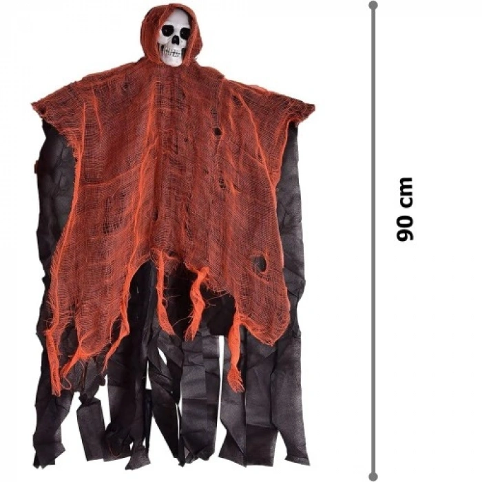 VipMarketim Led Işıklı Kahkaha Atan Sesli Sensörlü Ürpertici Kuru Kafa Korku Hayalet Saçaklı Dekor 90x50 cm