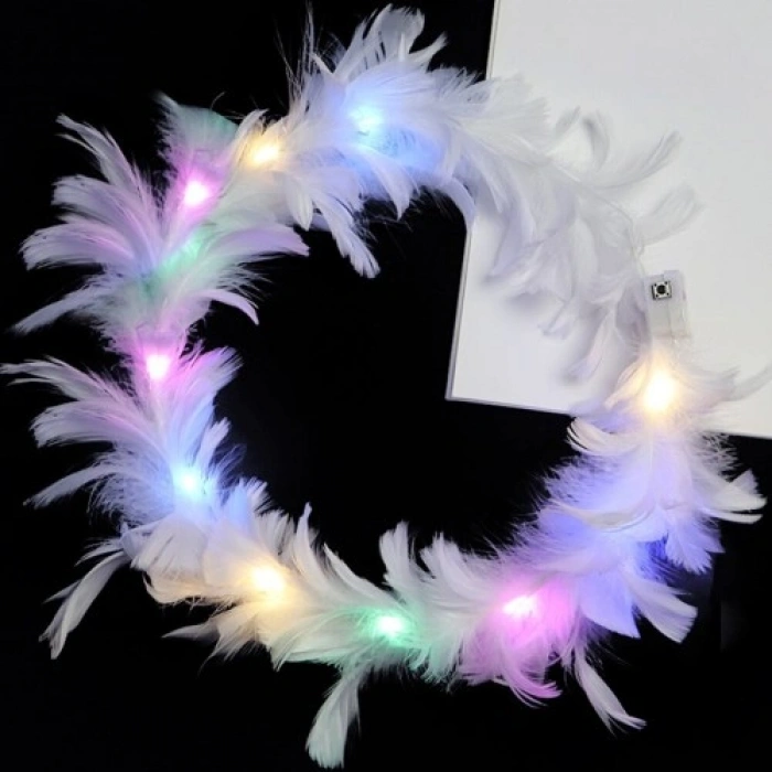 VipMarketim Led Işıklı Rengarenk Yanan 3 Fonksiyonlu Otrişli Parti Tacı Beyaz Renk 12x12 cm