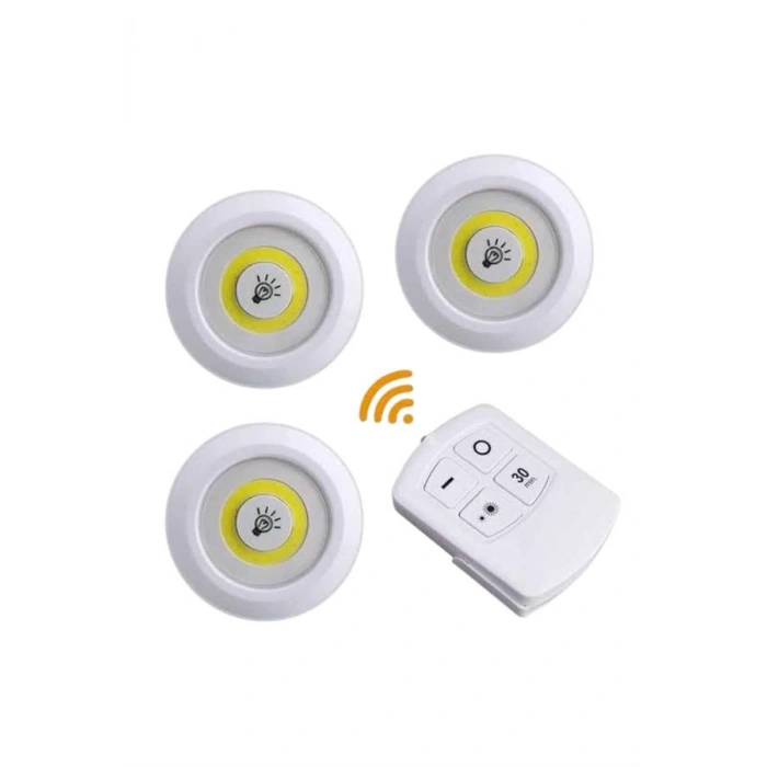 VipMarketim Led Lamba 3lü Uzaktan Kumandalı Yapışkanlı