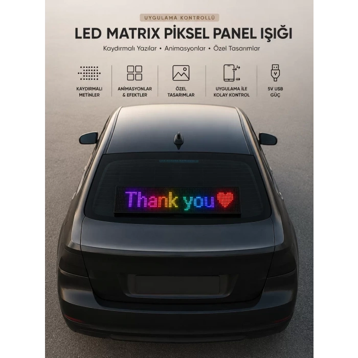 VipMarketim LED Matrix Piksel Panel Işığı USB Uygulama Kontrollü Kaydırmalı Yazı Ekranı