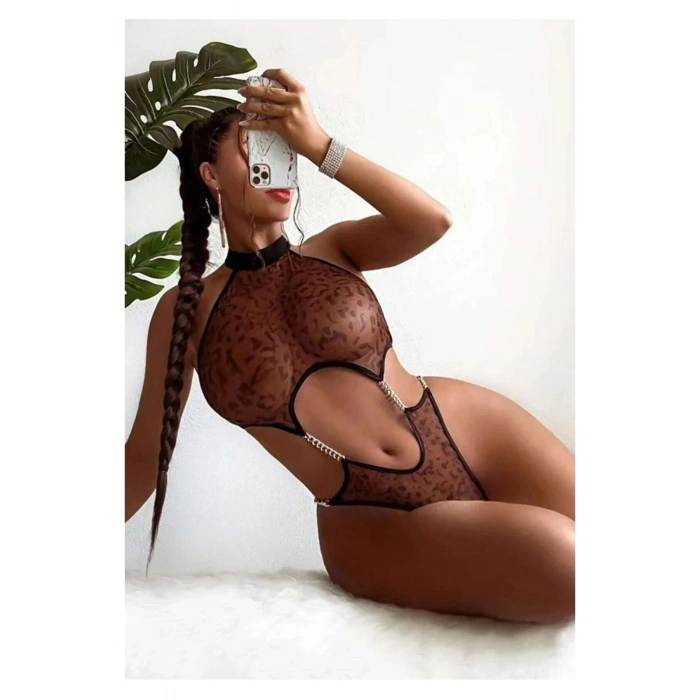 VipMarketim Leopar Büyük Beden Fantezi Gecelik Özel Gece Kostümü Gece Kıyafeti