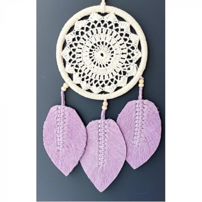 VipMarketim Lila Rengi Yapraklı El Yapımı Makrome Duvar Süsü