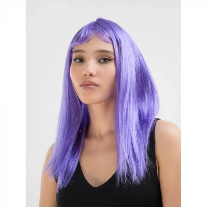VipMarketim Lila Renk Uzun Düz Parti Peruğu
