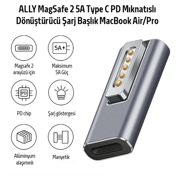 VipMarketim MagSafe MacBook 2 5A Type C PD Mıknatıslı Dönüştürücü Şarj Başlık MacBook Air/Pro-(5775)