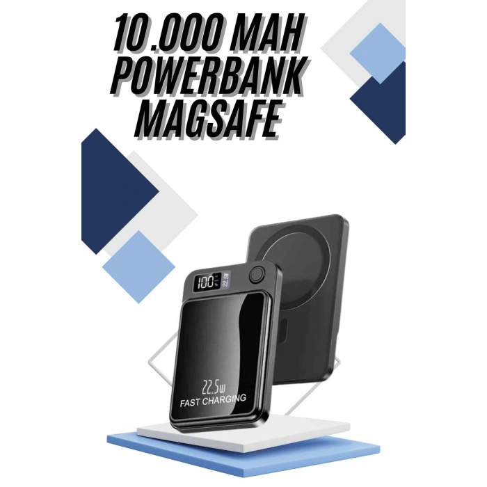 VipMarketim Magsafe Powerbank 10.000 mAh 22.5 Watt Hızlı Şarj Göstergeli Kablosuz Taşınabilir Şarj