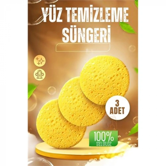 VipMarketim Makyaj Temizlik Pedi Cilt Temizlik Süngeri Doğal Selülöz 3 ADET