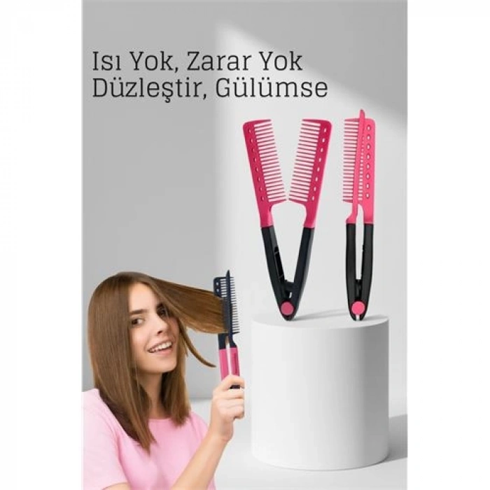 VipMarketim Manuel V Tipi Keratin Saç Düzleştirici – Isısız Taraklı Saç Maşası Pratik ve Taşınabilir