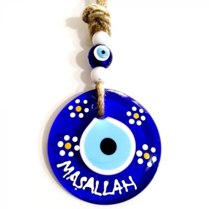 VipMarketim Maşallah Yazılı Papatya Desenli Nazar Boncuklu El Boyaması Duvar Süsü