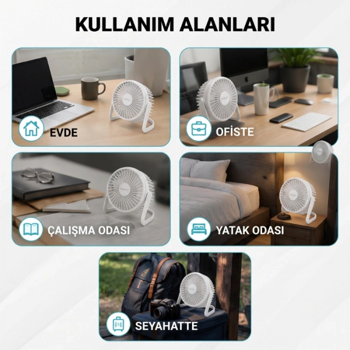 VipMarketim Masaüstü Mini USB Fan - PVC Gövdeli - 360° Ayarlanabilir