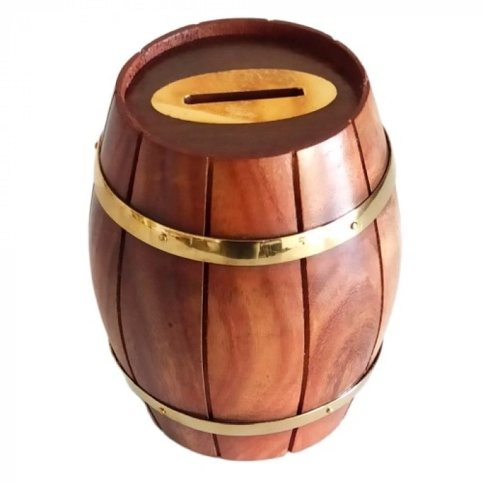 VipMarketim Maun Ağacından Dekoratif Ahşap Fıçı Kumbara
