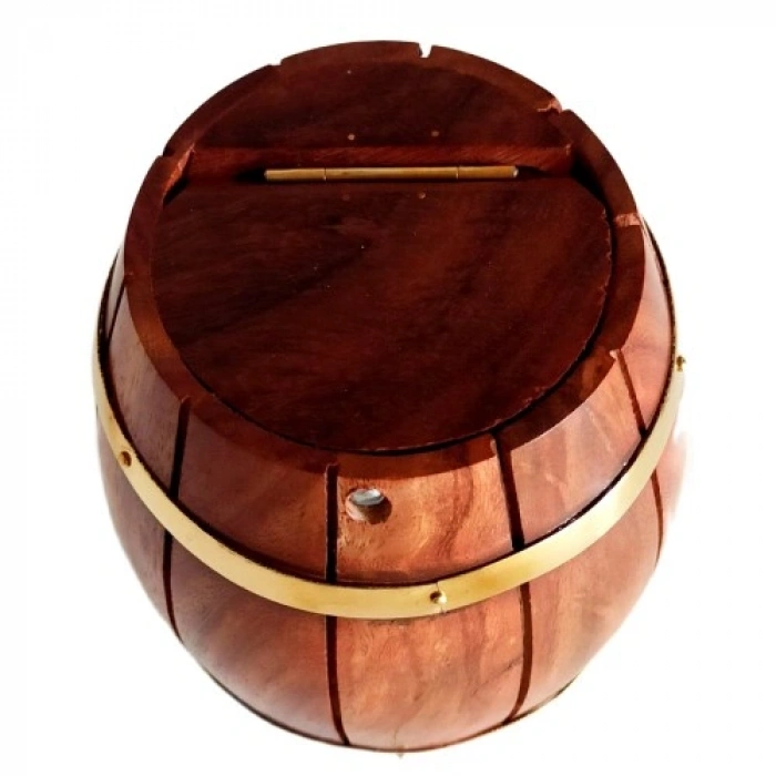 VipMarketim Maun Ağacından Dekoratif Ahşap Fıçı Kumbara