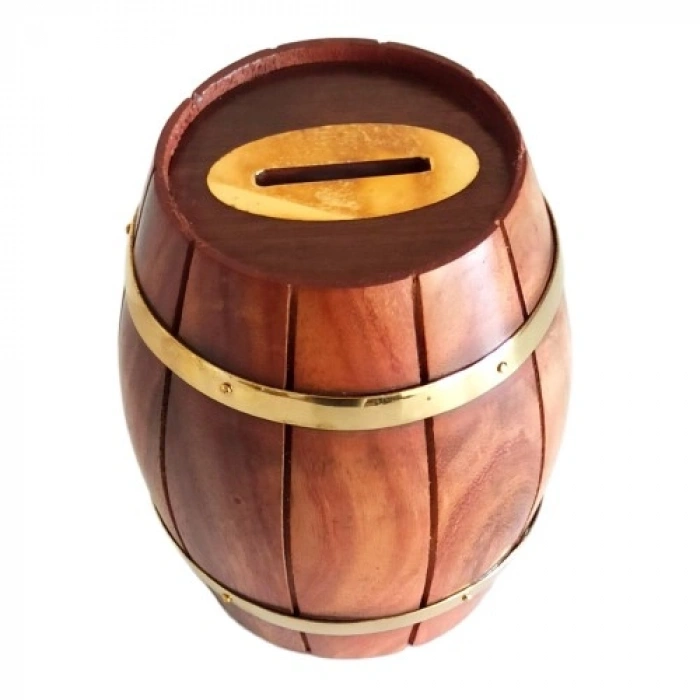 VipMarketim Maun Ağacından Dekoratif Ahşap Fıçı Kumbara