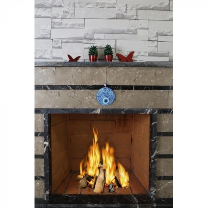 VipMarketim Mavi Beyaz Cam Nazar Boncuğu, El İşçiliği Cam Duvar Süsü, Nazarlık Hediyelik Eşya