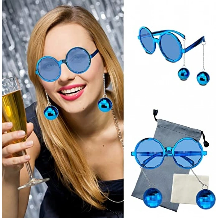 VipMarketim Mavi Disko Toplu Küpeli Parti Gözlüğü