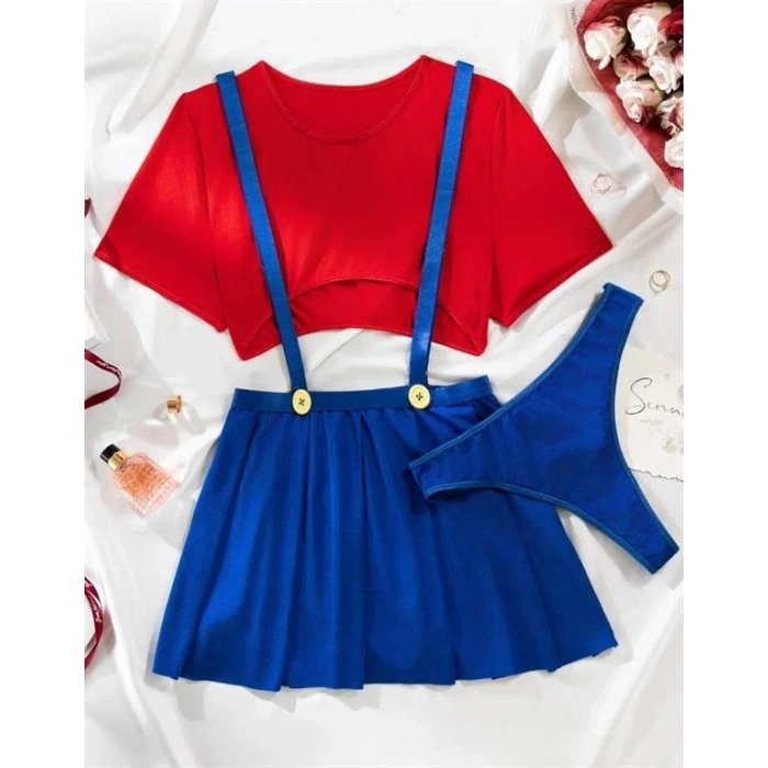 VipMarketim Mavi Kırmızı Fantezi Etekli Takım