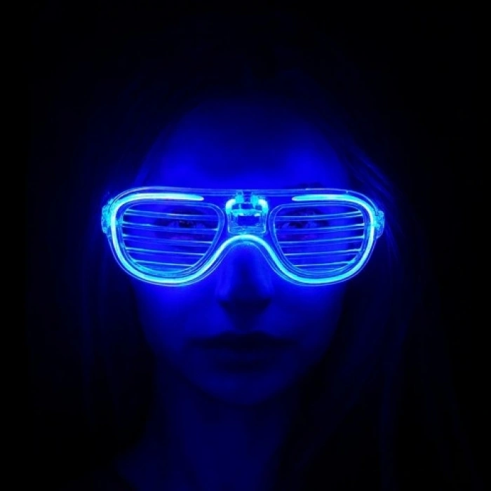 VipMarketim Mavi Led Işıklı Parti Gözlüğü - Neon Glow Şerit Gözlük 3 Modlu
