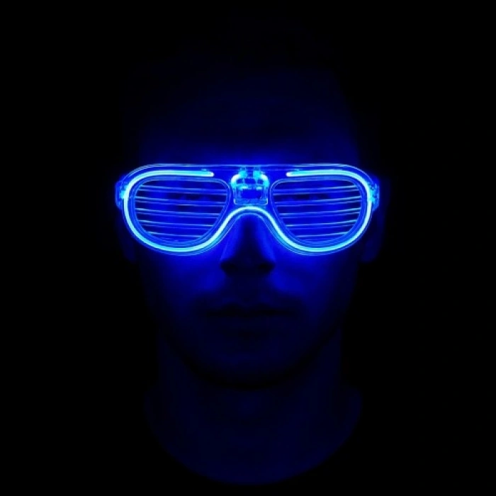 VipMarketim Mavi Led Işıklı Parti Gözlüğü - Neon Glow Şerit Gözlük 3 Modlu