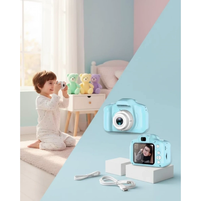 VipMarketim Mavi Mini Dijital Kamera HD Video ve Fotoğraf Çekimli USB Şarjlı Kompakt Kayıt Cihazı