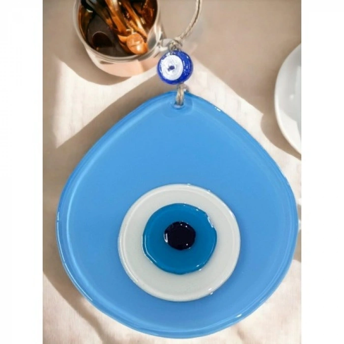 VipMarketim Mavi Nazar Boncuklu Açık Mavi Renk Nazar Boncuklu Damla Desen El Yapımı Duvar Süsü