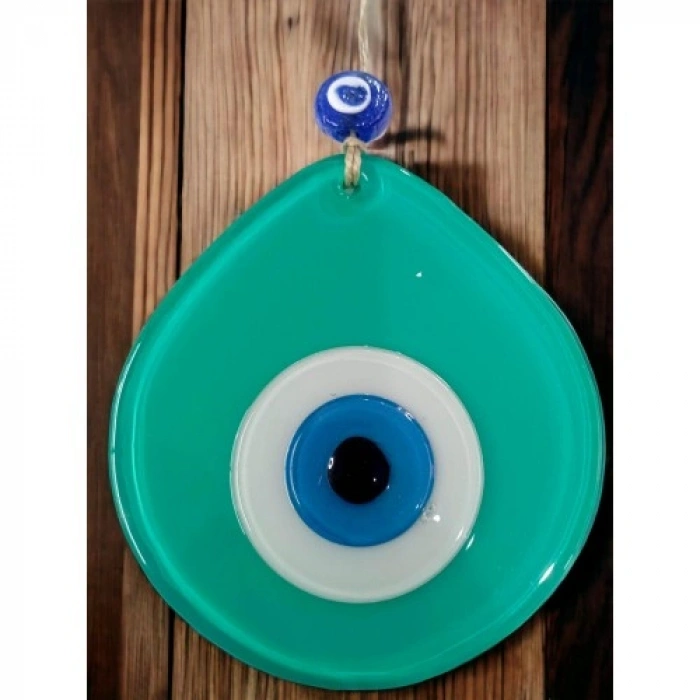 VipMarketim Mavi Nazar Boncuklu Açık Yeşil Renk Nazar Boncuklu Damla Desen El Yapımı Duvar Süsü