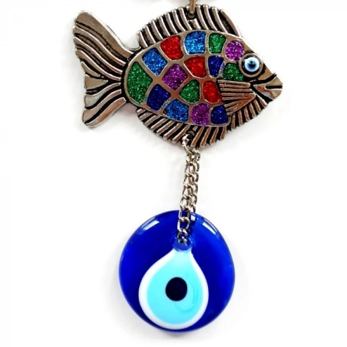 VipMarketim Mavi Nazar Boncuklu Balık Figürlü Mini Balık Duvar Süsü