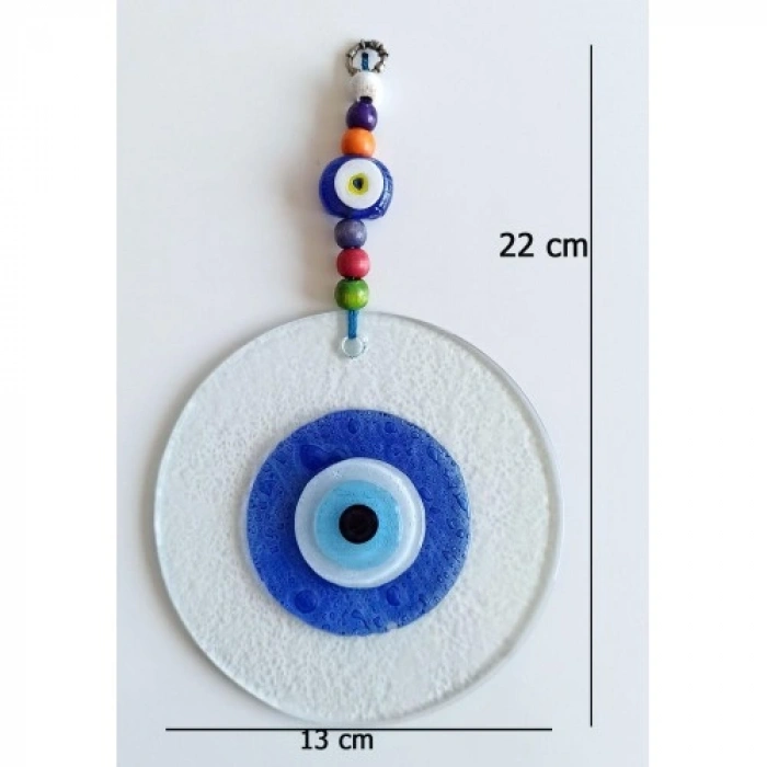 VipMarketim Mavi Nazar Boncuklu El Yapımı Şeffaf Cam Duvar Süsü