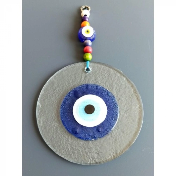 VipMarketim Mavi Nazar Boncuklu El Yapımı Şeffaf Cam Duvar Süsü