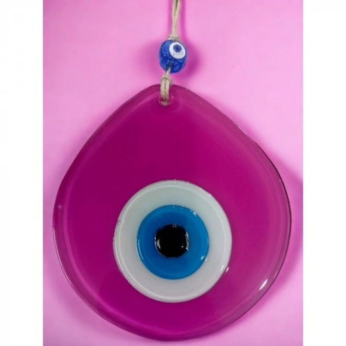 VipMarketim Mavi Nazar Boncuklu Pembe Renk Nazar Boncuklu Damla Desen El Yapımı Duvar Süsü