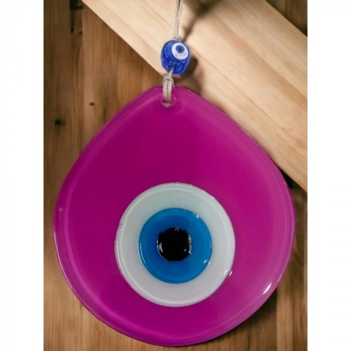 VipMarketim Mavi Nazar Boncuklu Pembe Renk Nazar Boncuklu Damla Desen El Yapımı Duvar Süsü