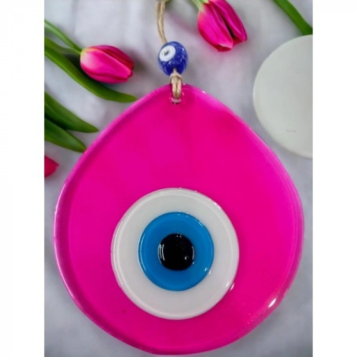 VipMarketim Mavi Nazar Boncuklu Pembe Renk Nazar Boncuklu Damla Desen El Yapımı Duvar Süsü