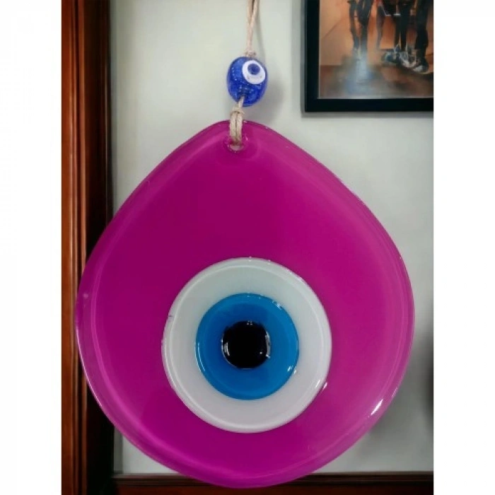 VipMarketim Mavi Nazar Boncuklu Pembe Renk Nazar Boncuklu Damla Desen El Yapımı Duvar Süsü