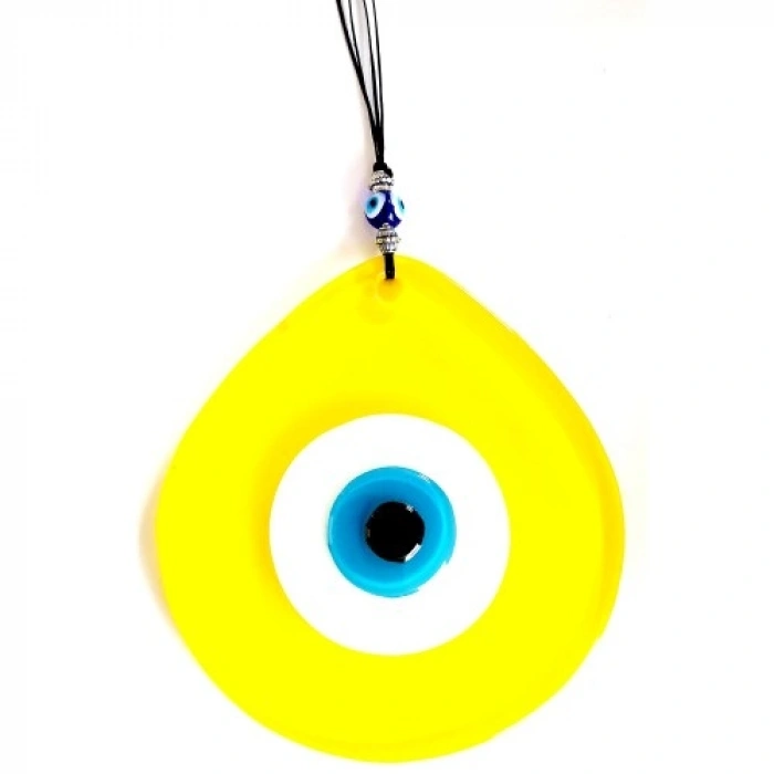 VipMarketim Mavi Nazar Boncuklu Sarı Renk Nazar Boncuklu Damla Desen El Yapımı Duvar Süsü