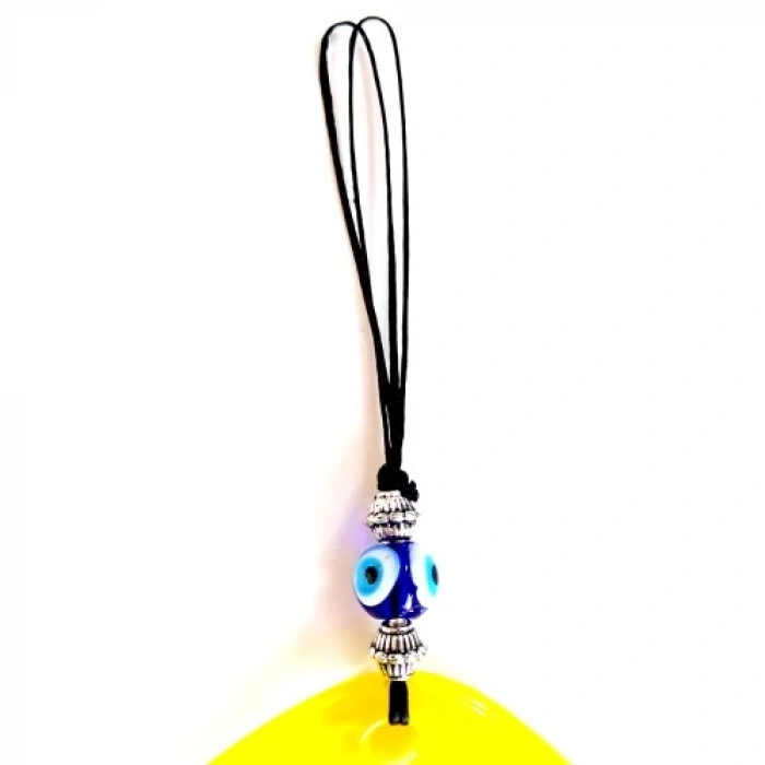 VipMarketim Mavi Nazar Boncuklu Sarı Renk Nazar Boncuklu Damla Desen El Yapımı Duvar Süsü