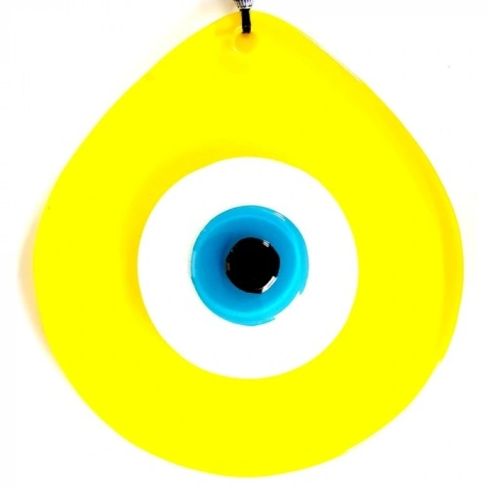 VipMarketim Mavi Nazar Boncuklu Sarı Renk Nazar Boncuklu Damla Desen El Yapımı Duvar Süsü