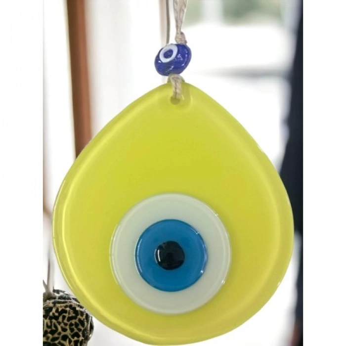 VipMarketim Mavi Nazar Boncuklu Sarı Renk Nazar Boncuklu Damla Desen El Yapımı Duvar Süsü