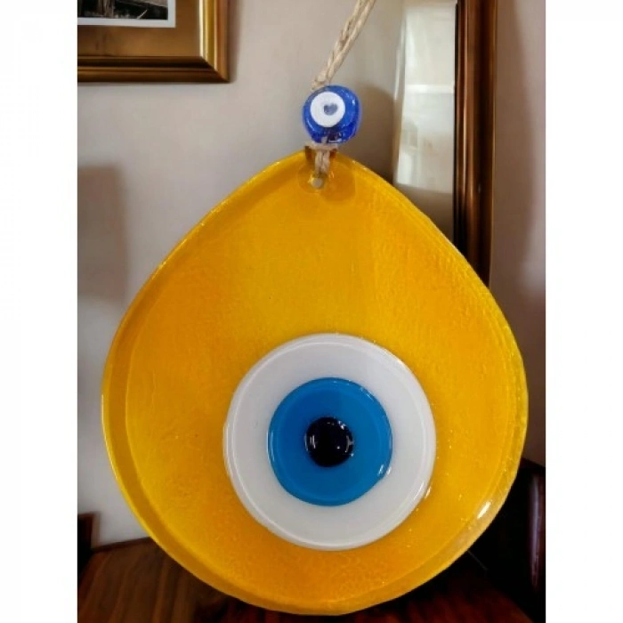 VipMarketim Mavi Nazar Boncuklu Şeffaf Bal Renk Nazar Boncuklu Damla Desen El Yapımı Duvar Süsü