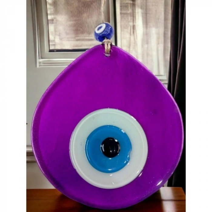 VipMarketim Mavi Nazar Boncuklu Şeffaf Mor Renk Nazar Boncuklu Damla Desen El Yapımı Duvar Süsü