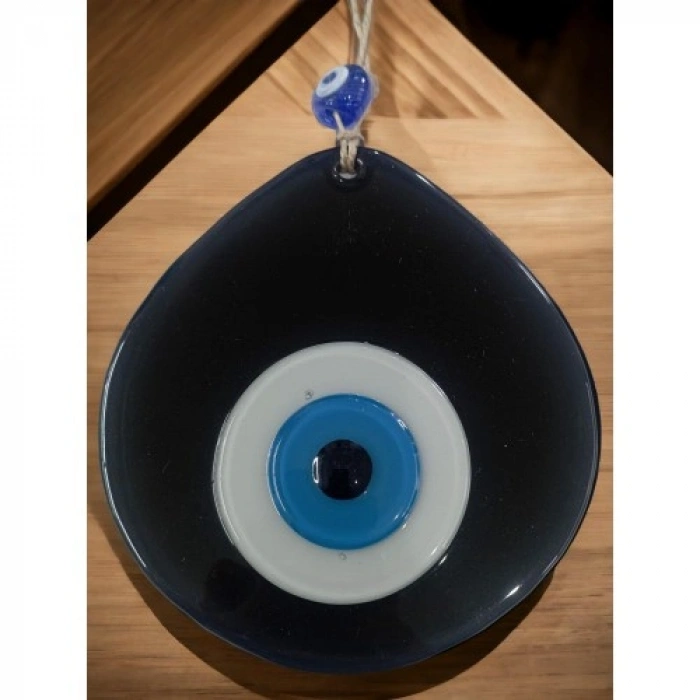 VipMarketim Mavi Nazar Boncuklu Siyah Renk Nazar Boncuklu Damla Desen El Yapımı Duvar Süsü