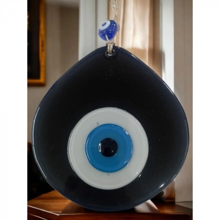 VipMarketim Mavi Nazar Boncuklu Siyah Renk Nazar Boncuklu Damla Desen El Yapımı Duvar Süsü