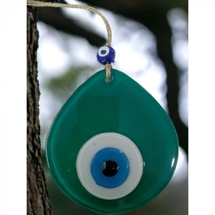 VipMarketim Mavi Nazar Boncuklu Yeşil Renk Nazar Boncuklu Damla Desen El Yapımı Duvar Süsü