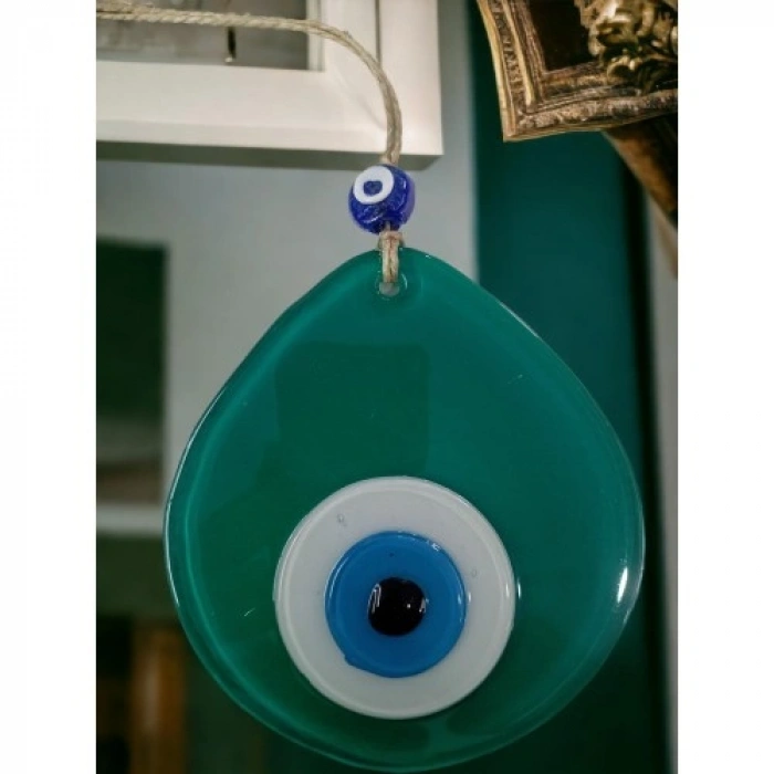 VipMarketim Mavi Nazar Boncuklu Yeşil Renk Nazar Boncuklu Damla Desen El Yapımı Duvar Süsü